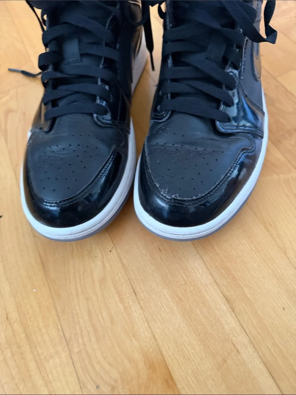 Nike Jordan Black Patent Leather High-Top Sneakers with White Midsole